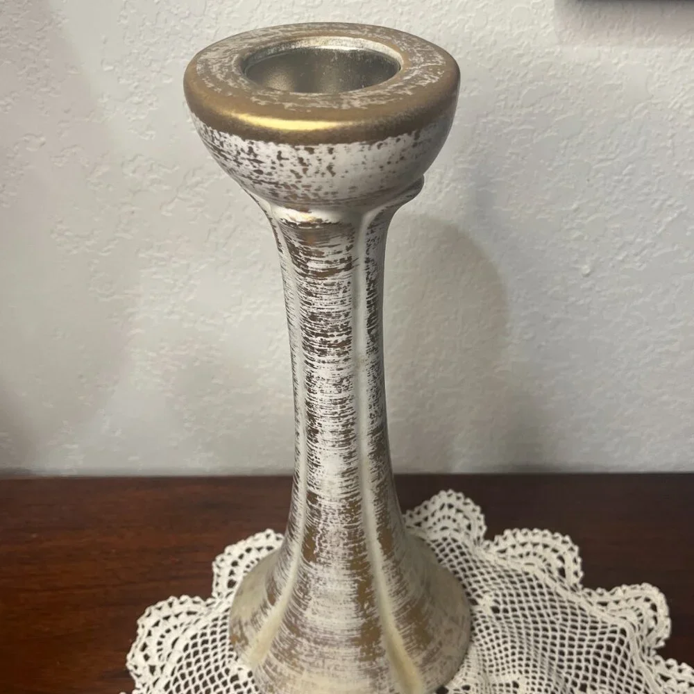 Vintage MCM Two Piece Royal Haeger 22K Gold Tweed Candle Holder and Shell Dish - Picture 6 of 11